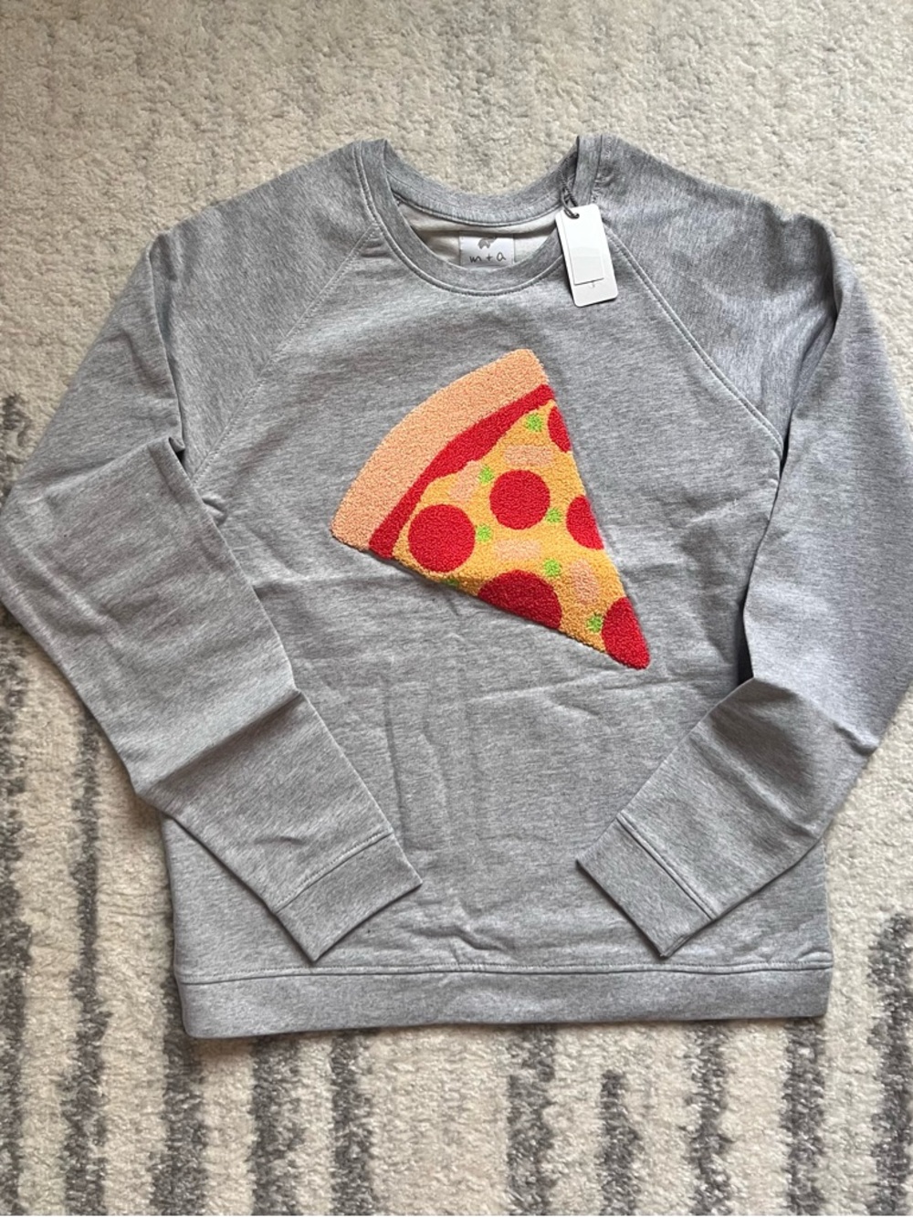 100% Organic cotton grey pizza sweatshirt Size S NWT